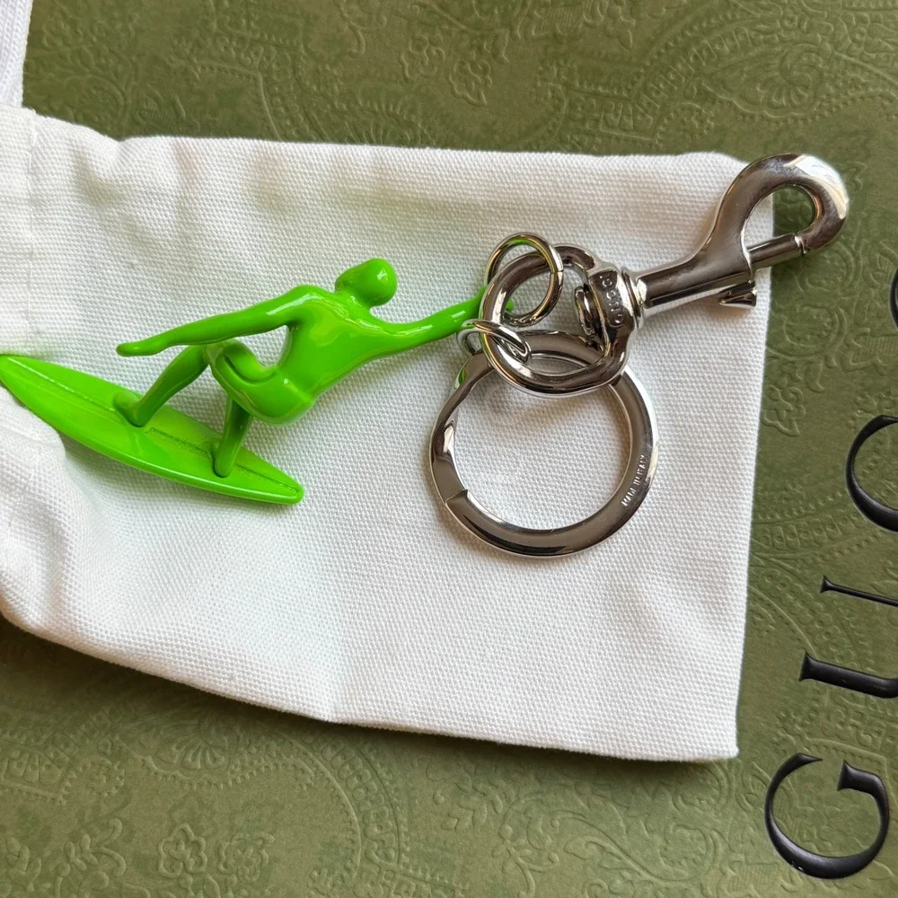Gucci Green Surfer Keychain Ceramic Varnish Ottone Silver Hardware 822123